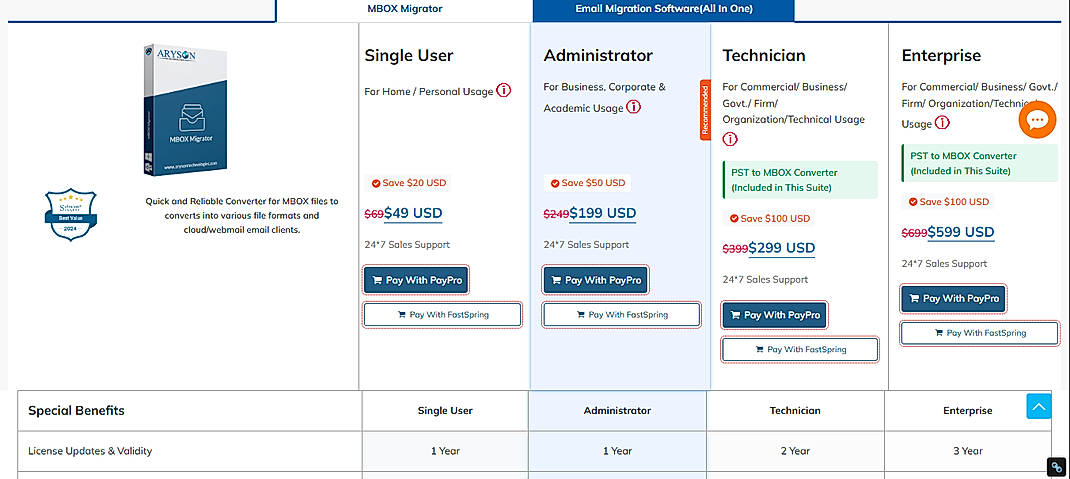 Pricing screenshot
