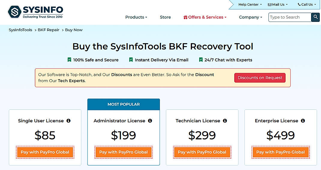 Pricing screenshot