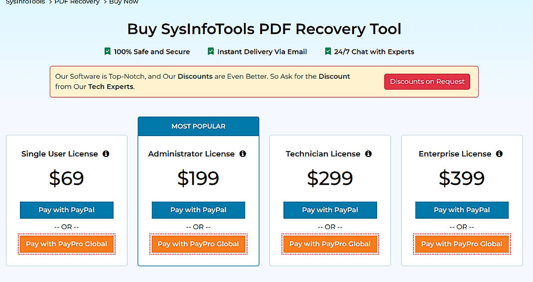 Pricing screenshot