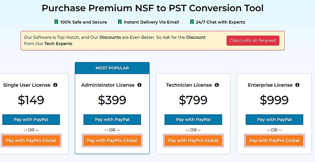 Pricing screenshot