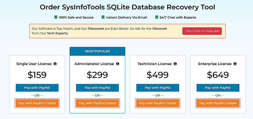 Pricing screenshot