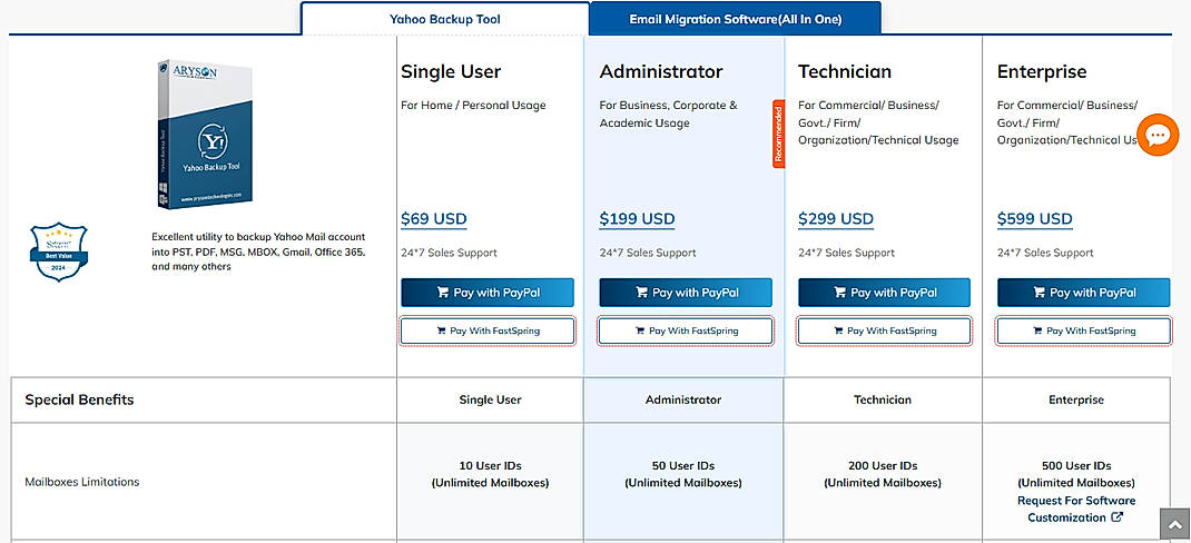 Pricing screenshot