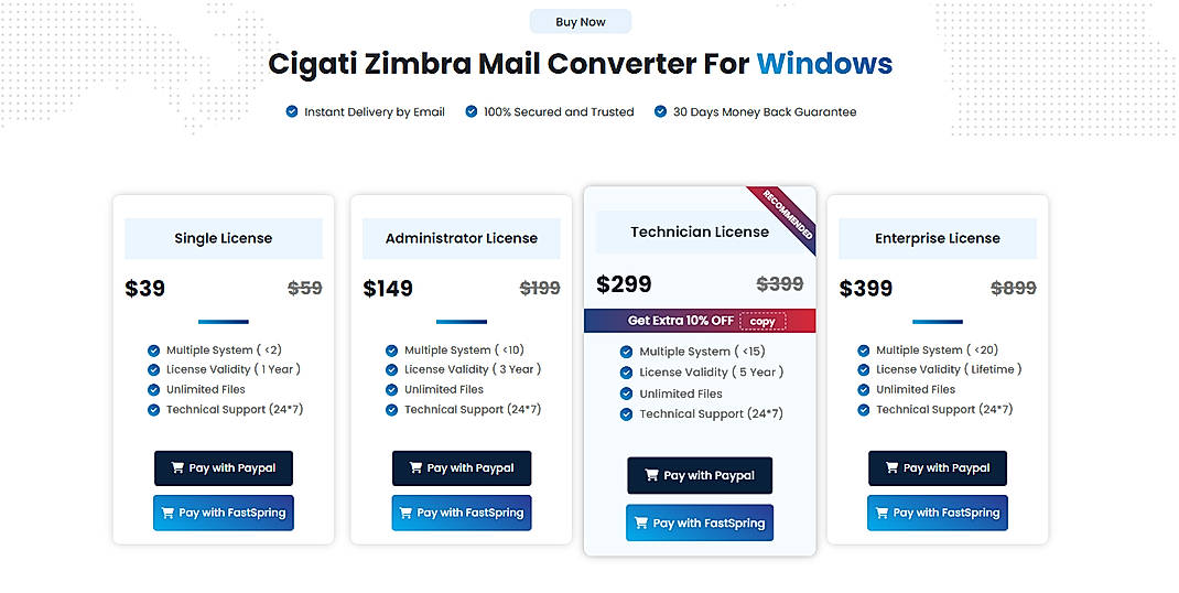 Pricing screenshot