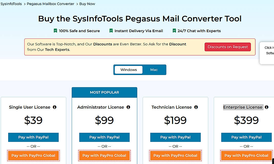 Pricing screenshot