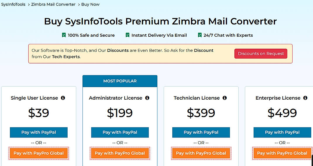 Pricing screenshot
