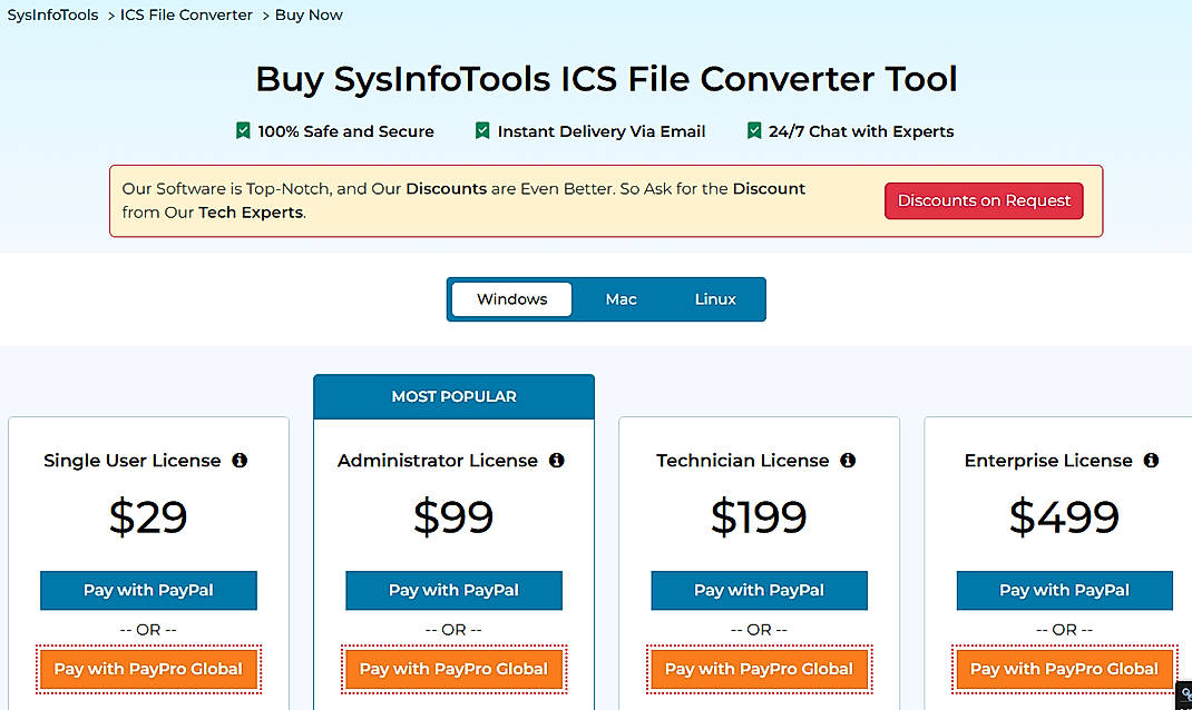 Pricing screenshot