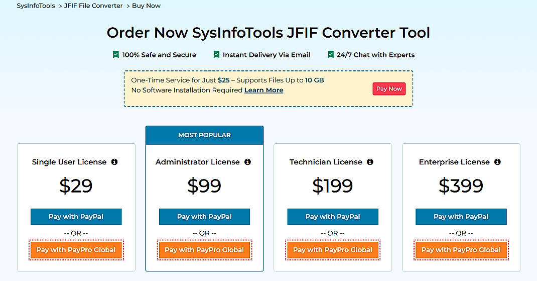 Pricing screenshot