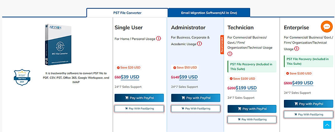 Pricing screenshot