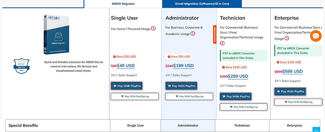 Pricing screenshot
