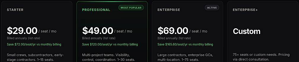 Pricing screenshot
