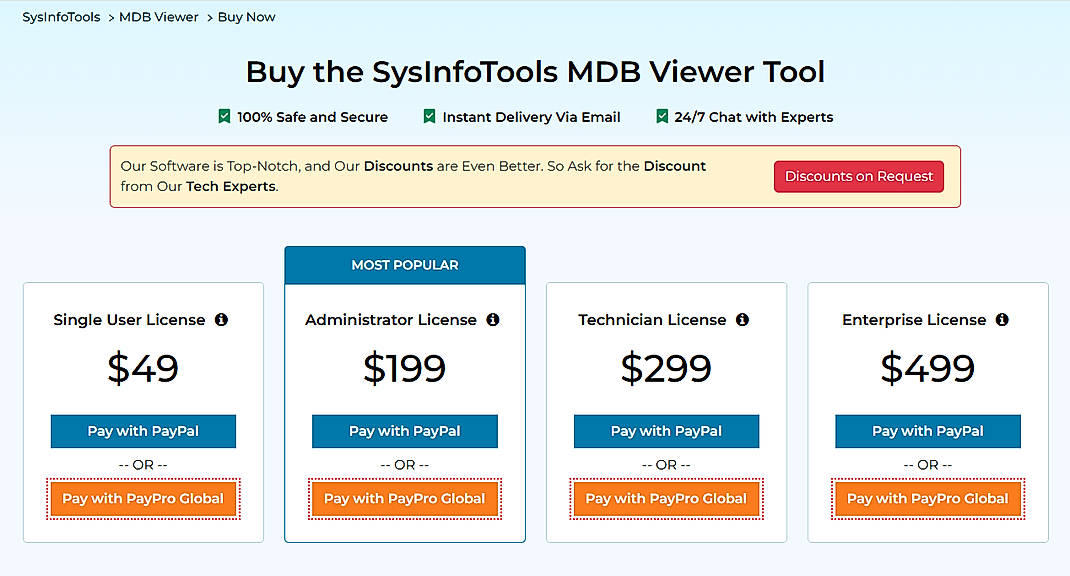 Pricing screenshot