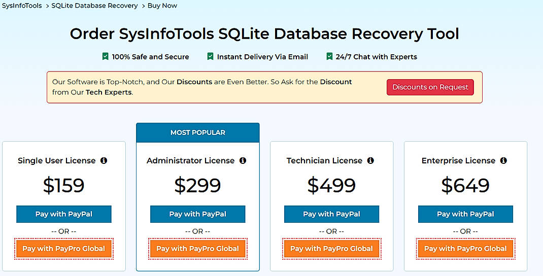 Pricing screenshot