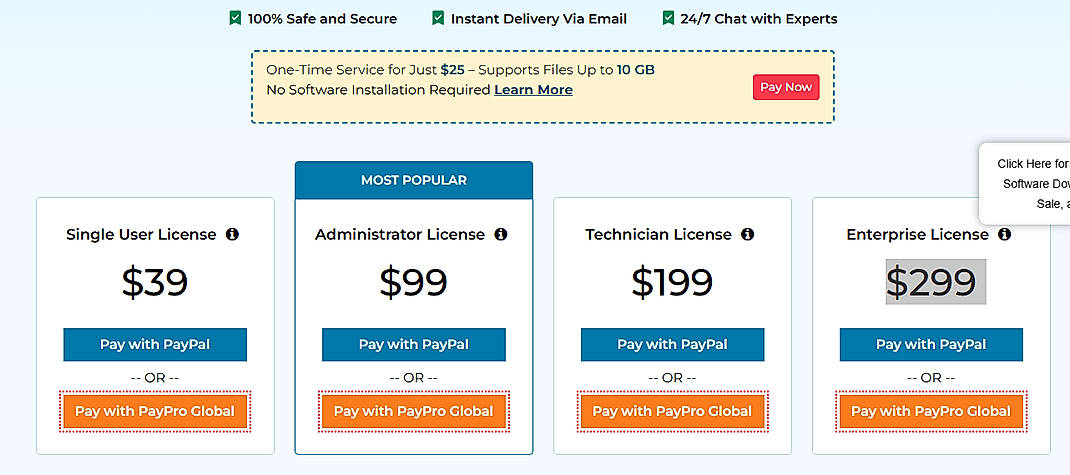 Pricing screenshot