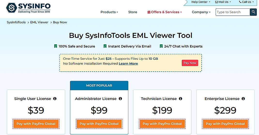 Pricing screenshot