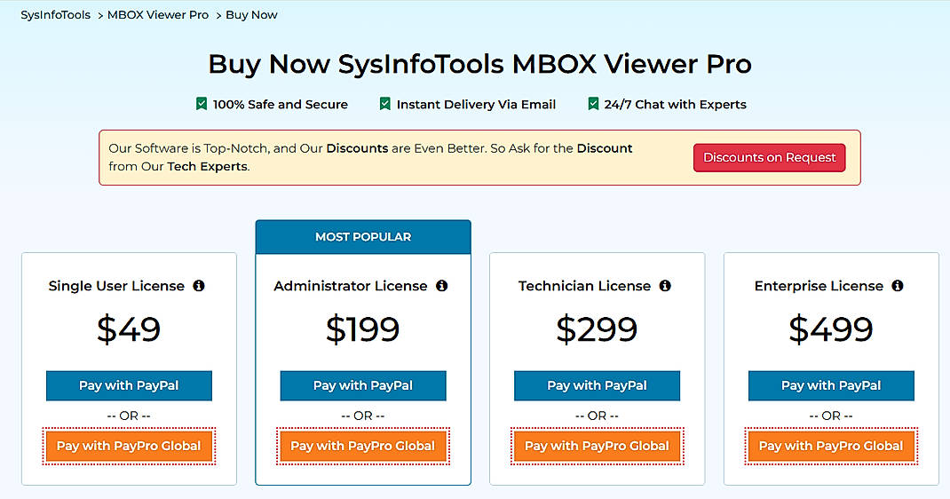Pricing screenshot