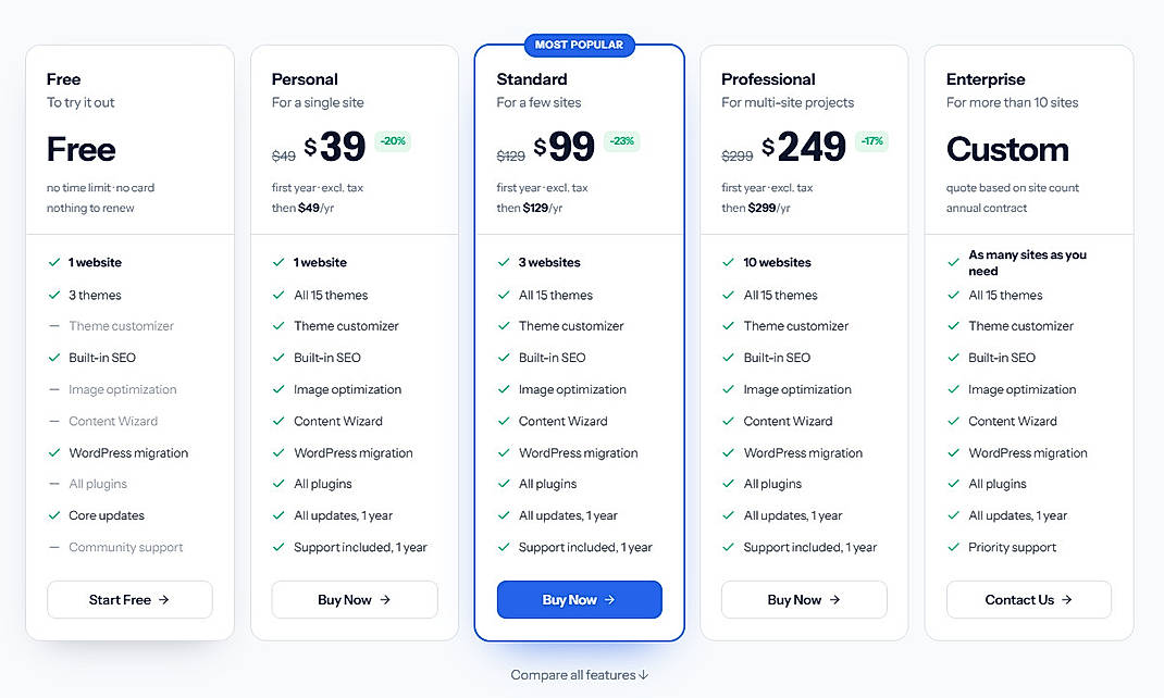 Pricing screenshot