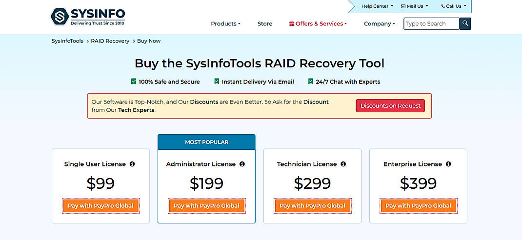 Pricing screenshot