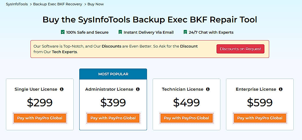Pricing screenshot