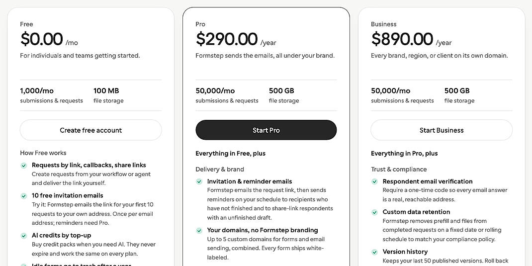 Pricing screenshot