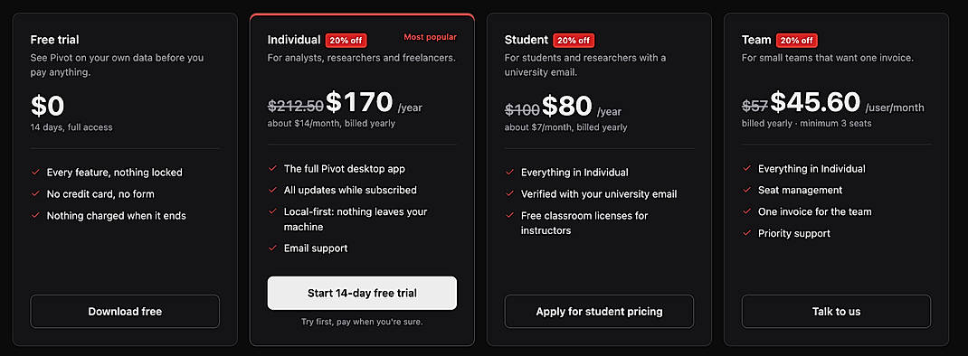 Pricing screenshot