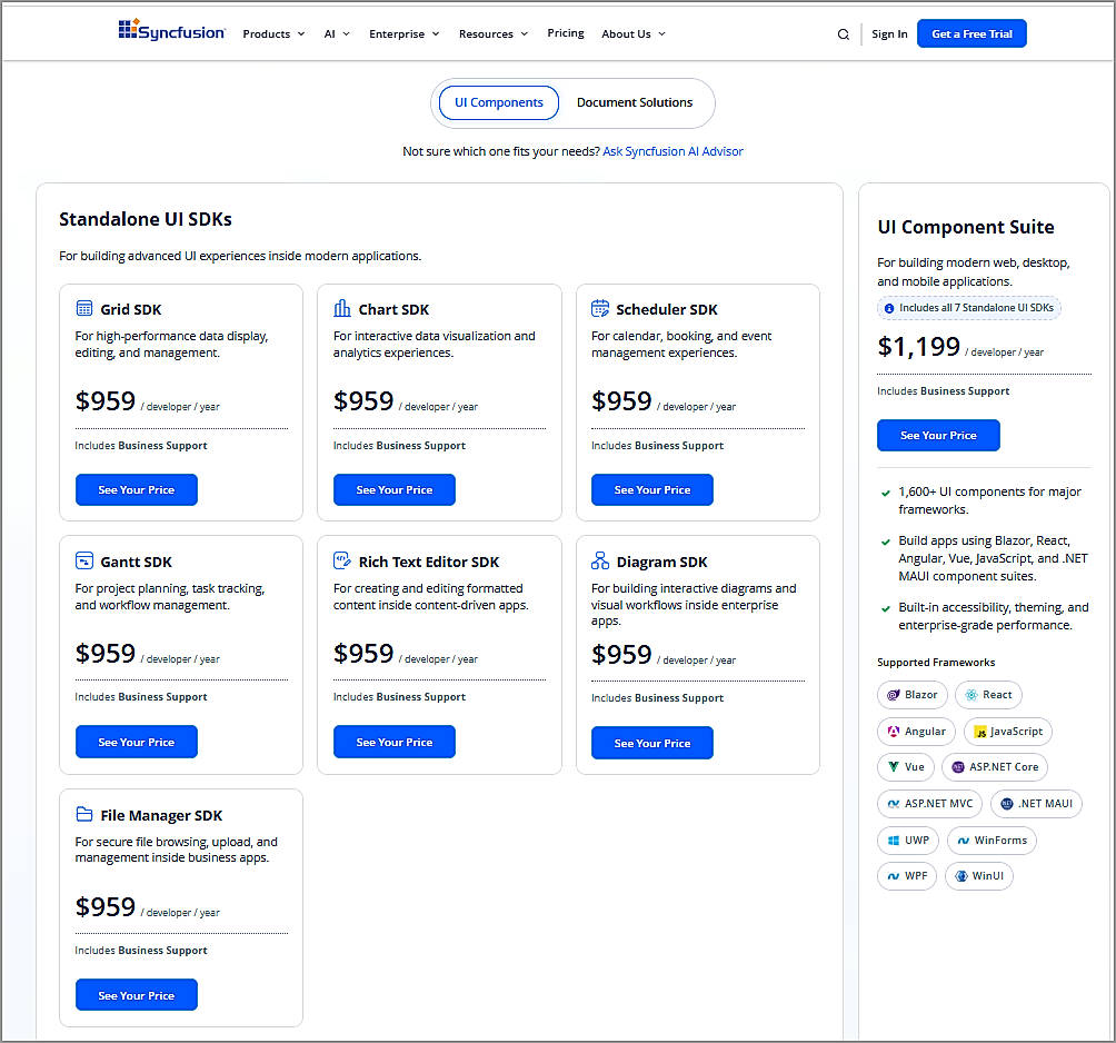 Pricing screenshot
