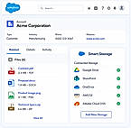 Smart Storage for Salesforce showing cloud file management with Google Drive, SharePoint, OneDrive, AWS S3, and Alibaba Cloud OSS