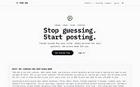 TINS HUB landing page showing the core value proposition, “Stop guessing. Start posting.” with calls to action for free signup and sign in.