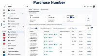 An intuitive virtual phone number purchase interface that lets businesses search, filter, and buy local or toll-free numbers by country, location, and capabilities. The dashboard simplifies number management with support for voice, SMS, MMS, flexible plans, and advanced filtering options.
