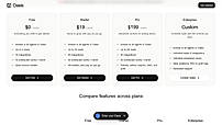 Pricing - Free, Starter $19/mo, Pro $199/mo, Enterprise custom