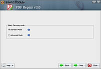 After opening the selected PDF file, choose the recovery mode as a standard mode or advanced mode.