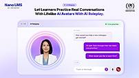 Learners practice real conversations by voice or text with an AI avatar that responds to what they say, then get scored feedback.