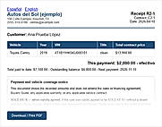 Payment receipt with remaining balance