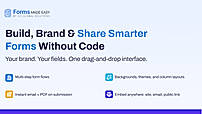Forms Made Easy allows users to build, customize, and share smart Salesforce forms with a no-code drag-and-drop interface, multi-step workflows, branding options, and easy embedding.