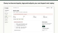 Every run leaves inputs, logs and outputs you can inspect and replay