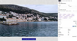 Asset detail view showing AI-generated tags, image specs, camera settings, and metadata extraction.