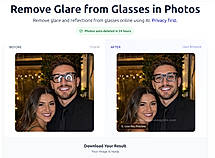 An example of 'before-after' preview after glasses glare removal