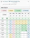Color in each time slot: conflict, maybe, available, or preferred