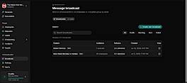 Message broadcast dashboard with a dark interface,