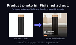 Product photo in, finished ad out