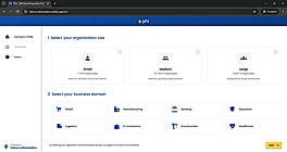 Phi Homepage  Step 1: Select your organization size. Step 2: Select your business domain and click Next.