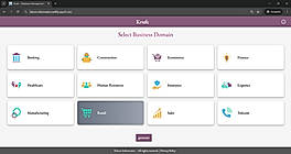 Krufe Homepage  Krufe automates end-to-end database design workflow, enabling users to generate ER diagrams, schemas, SQL scripts, and populate tables through a guided, domain-driven process. On the home screen, choose a business domain from the available options, Click Generate,The system proceeds to the ER Diagram screen.