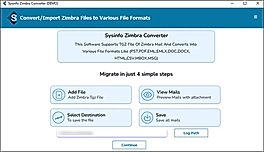 Run the Zimbra Mail Converter Tool on your PC. Click Continue.