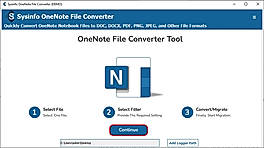 Run the SysInfo OneNote File Converter Tool and tap Continue to proceed.
