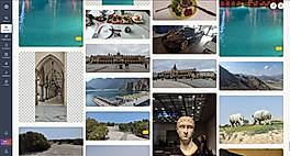 Masonry grid view with workspace navigation, comment indicators, and quick access to collections, portals, and analytics.