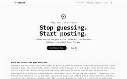 TINS HUB landing page showing the core value proposition, “Stop guessing. Start posting.” with calls to action for free signup and sign in.