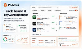 Track brand, competitor, person, product, and topic mentions across indexed podcast episodes. View mention context, sentiment, alert history, and notification-ready results.