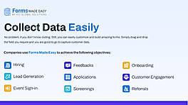 Forms Made Easy as a no-code platform for collecting and managing customer data through customizable Salesforce forms for hiring, onboarding, lead generation, feedback, and more.