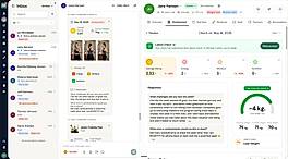 Unified inbox and client profile with check-ins, progress photos, ratings and co