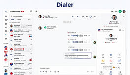 A smart business dialer interface designed for efficient inbound and outbound calling, featuring real-time call management, AI call summaries, call recording, contact management, messaging, and live call controls. The intuitive VoIP dialer helps sales and support teams improve productivity, streamline customer communication, and manage conversations from a single dashboard.