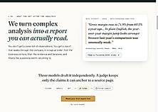 Report view — company research report with cited excerpts